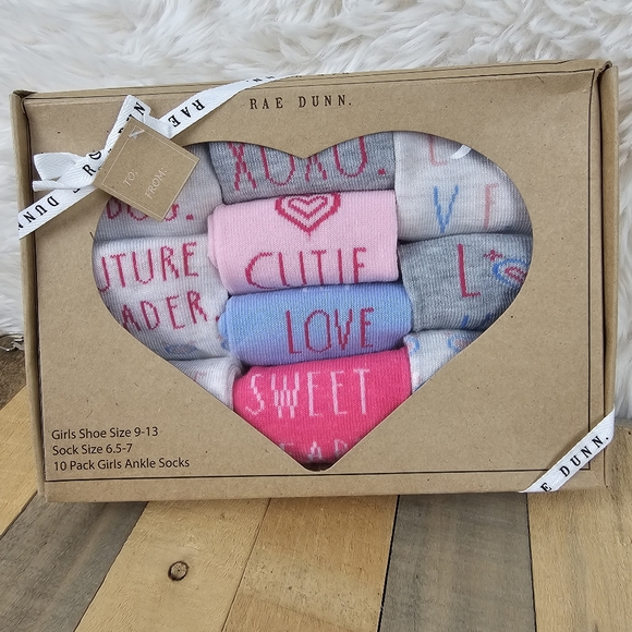 Rae Dunn Other - RAE DUNN 10 Pairs Girls Ankle Socks Heart Themed